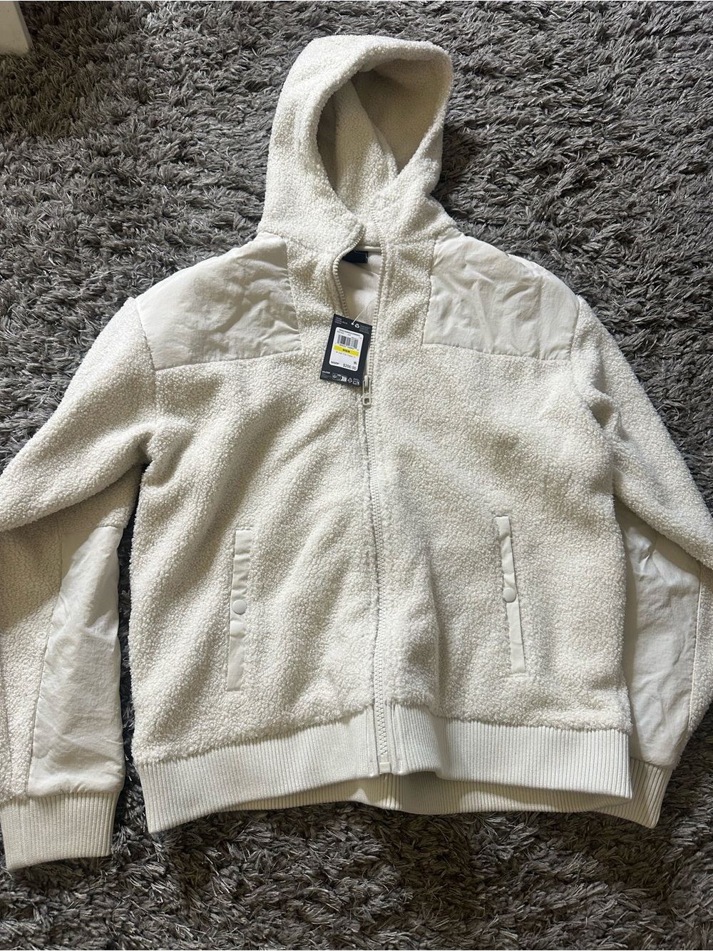 Under Amour Men’s Cream Hooded Sherpa Jacket - Lightweight Cozy Zip-Up